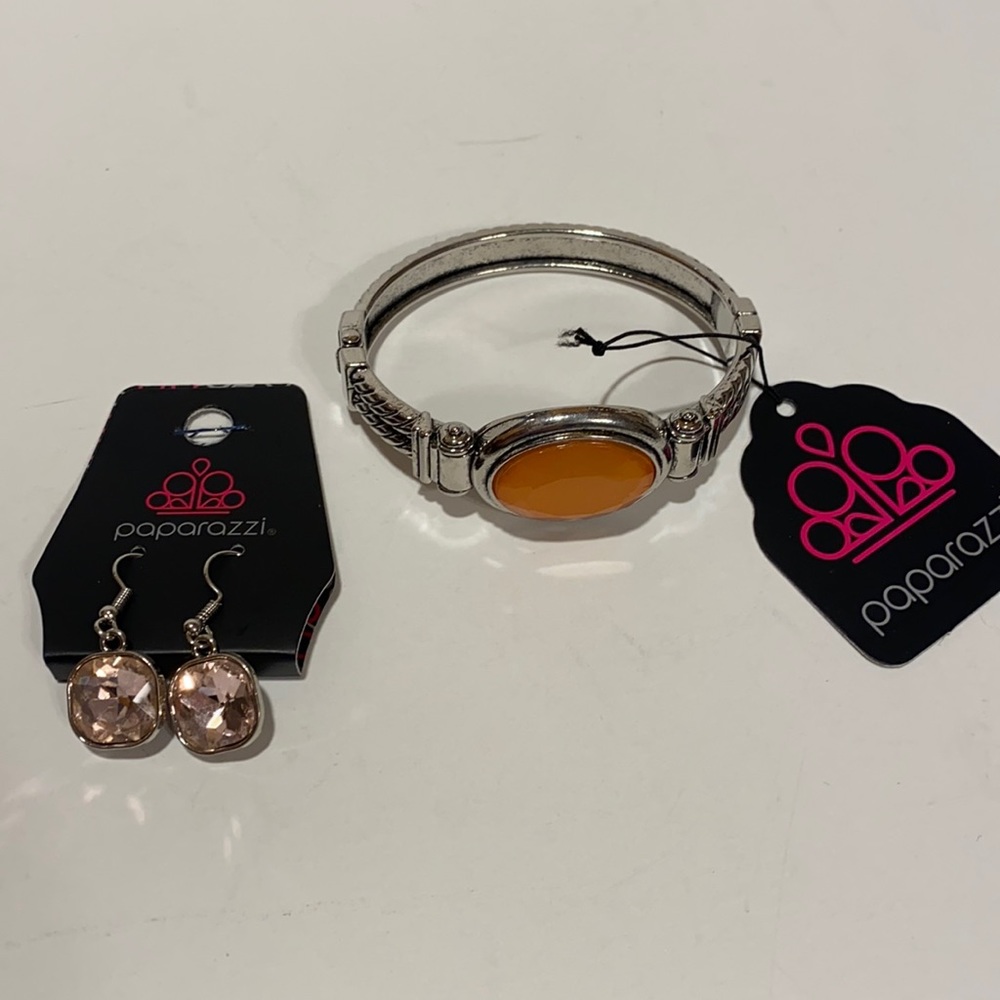 Paparazzi Cuff Bracelet and Pink Dangle Earrings Jewelry Bundle New